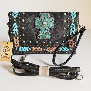 P&G Collection Turquoise Cross Clutch/Shoulder Bag